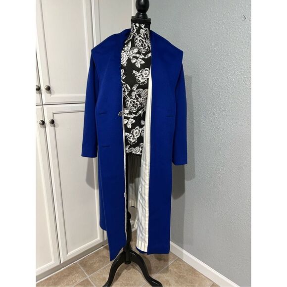 Coat Wool Royal Blue NWOT Double Breasted roll up button collar SZ 10 - Picture 9 of 9